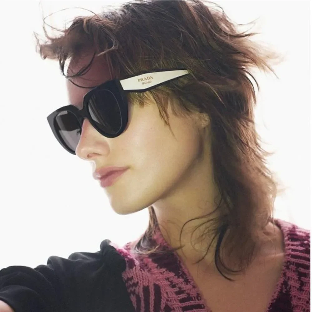 NEW Prada PR14WS 09Q-5S0 Black Talc Gray Cat Eye Oversized Women Sunglasses